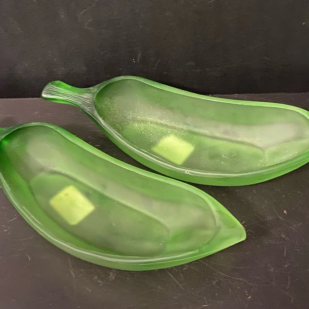 Williams-Sonoma Frosted Green Glass Split Banana Dishes
